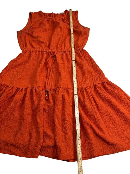 Calvin Klein Orange Sleeveless Tiered Dress With Drawstring Waist Size 8 - Picture 7 of 11